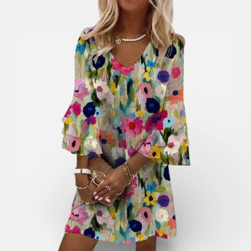 Damen Minikleid V Ausschnitt Blumenmuster