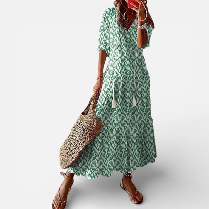 Damen Maxikleid Kurzarm V Ausschnitt Blumenmuster