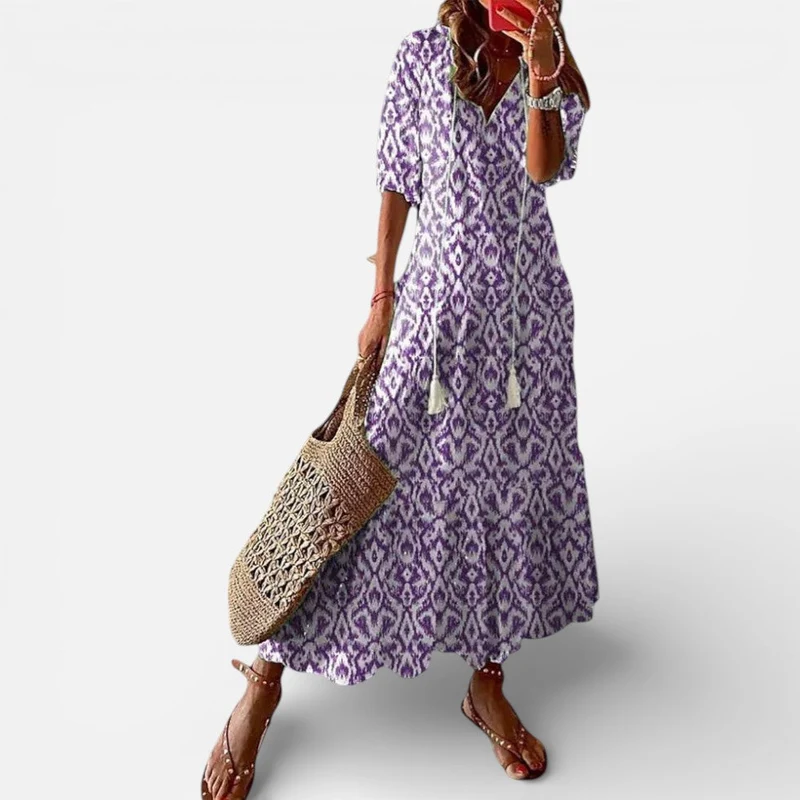 Damen Maxikleid Kurzarm V Ausschnitt Blumenmuster