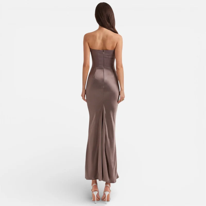 Trägerloses Satinkorsett-Maxikleid für Hochzeitsgäste