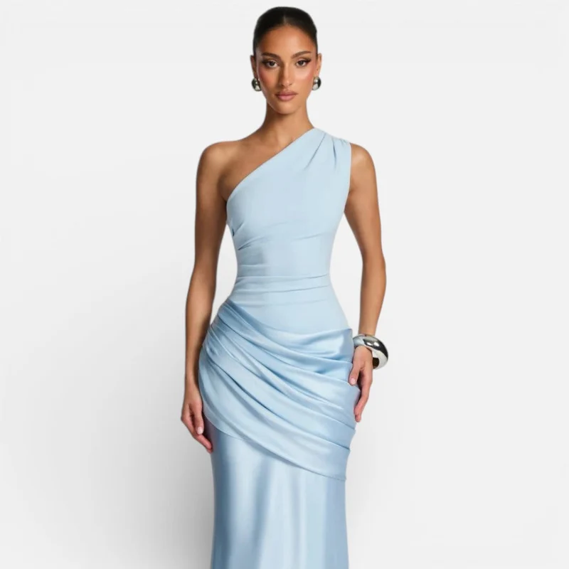 Damen Satin Hochzeitskleid Mermaid Lang mit One Shoulder