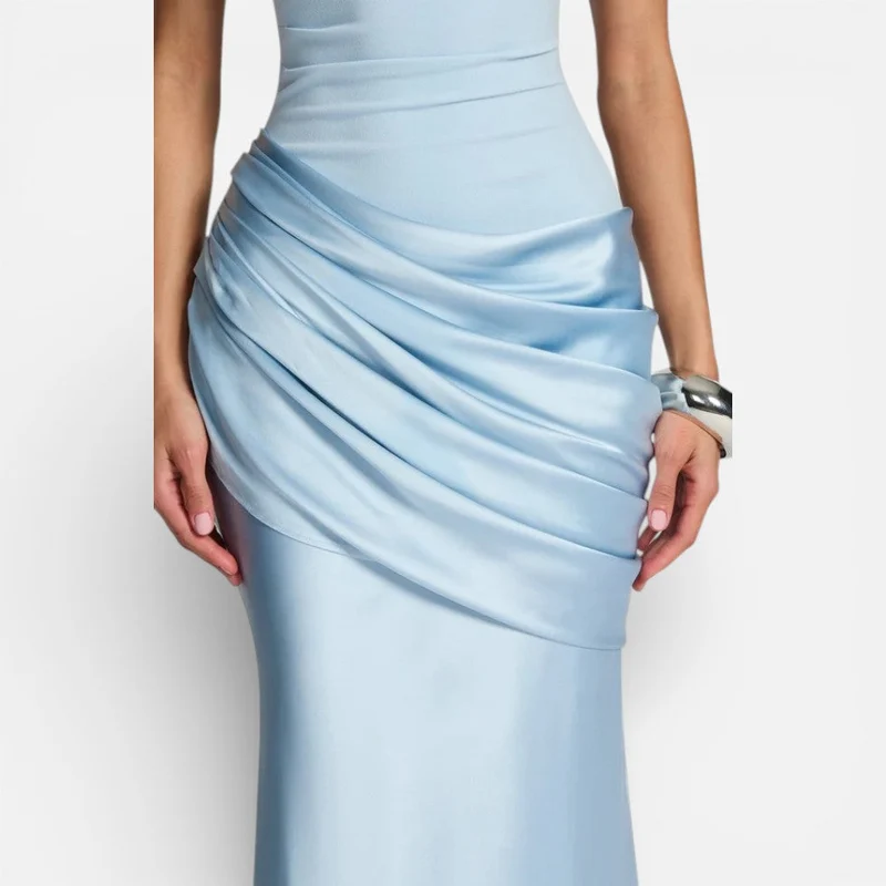Damen Satin Hochzeitskleid Mermaid Lang mit One Shoulder