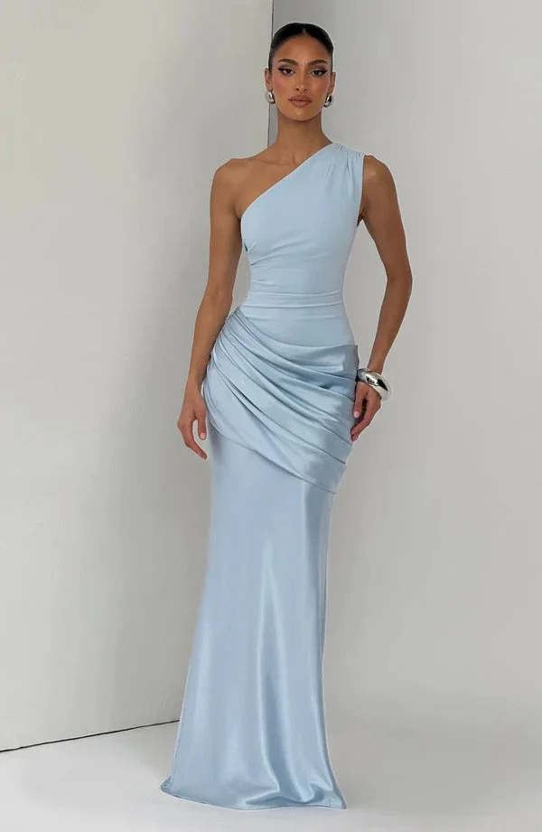 Damen Satin Hochzeitskleid Mermaid Lang mit One Shoulder