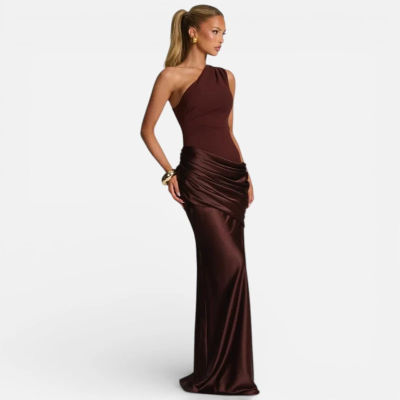 Damen Satin Hochzeitskleid Mermaid Lang mit One Shoulder