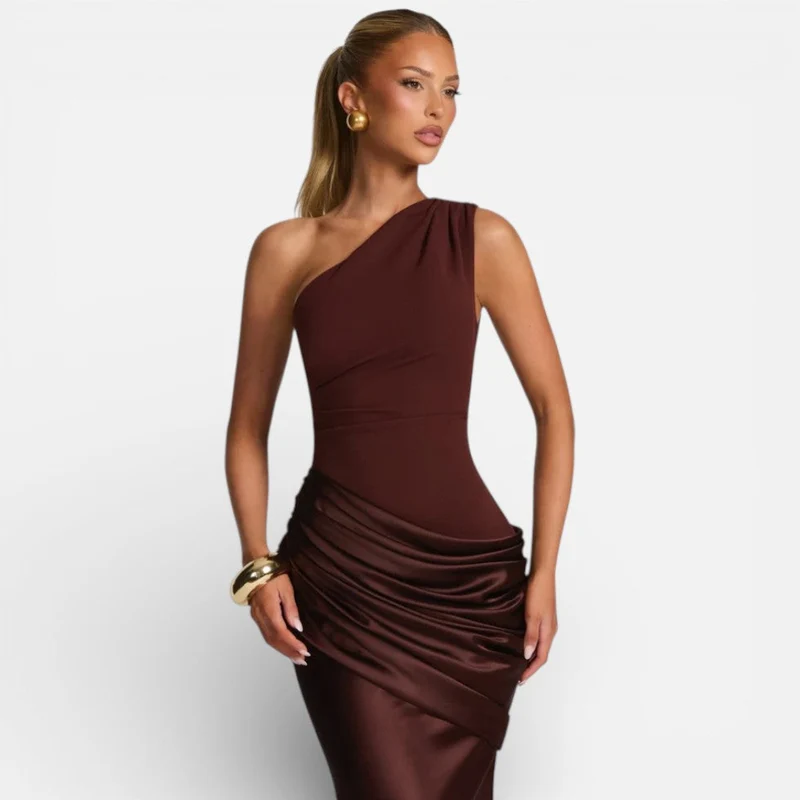 Damen Satin Hochzeitskleid Mermaid Lang mit One Shoulder