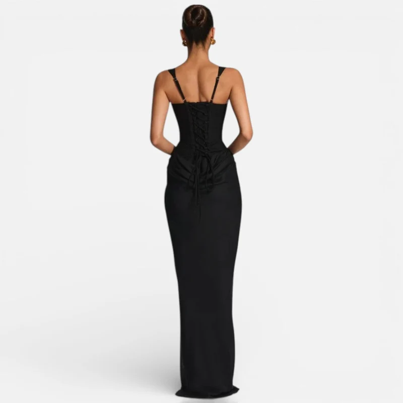Damen Maxi Kleid Figurbetont mit Drapiertem Rock