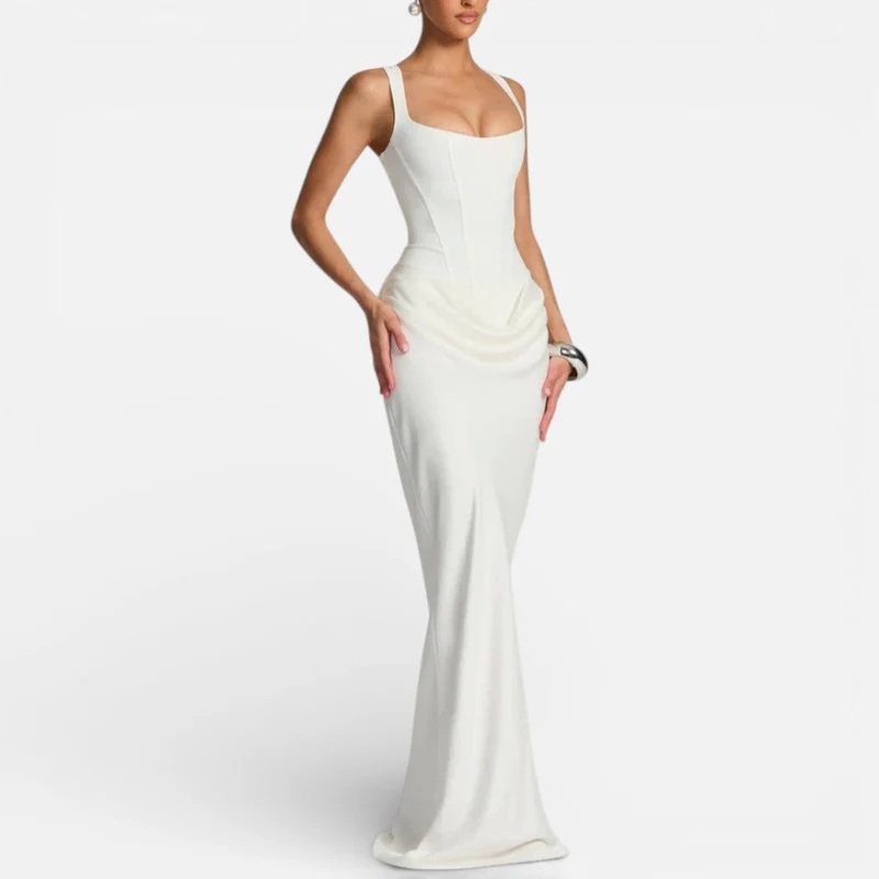 Damen Maxi Kleid Figurbetont mit Drapiertem Rock