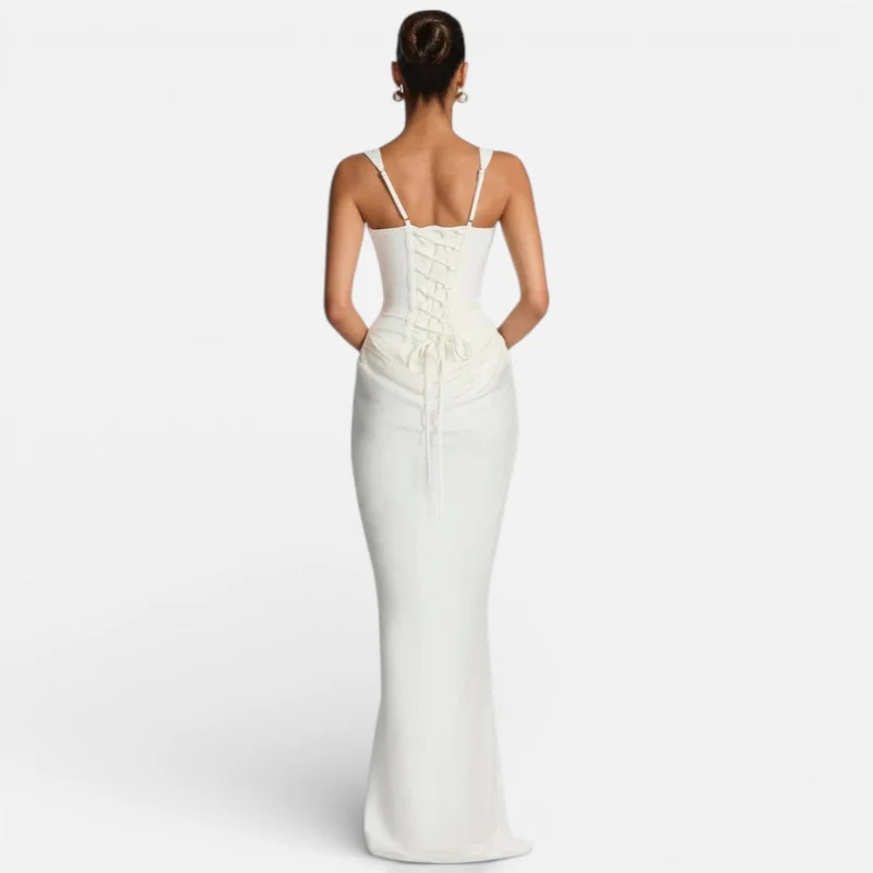 Damen Maxi Kleid Figurbetont mit Drapiertem Rock