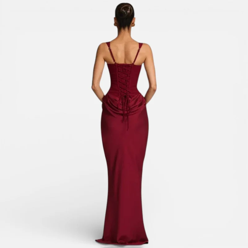 Damen Maxi Kleid Figurbetont mit Drapiertem Rock