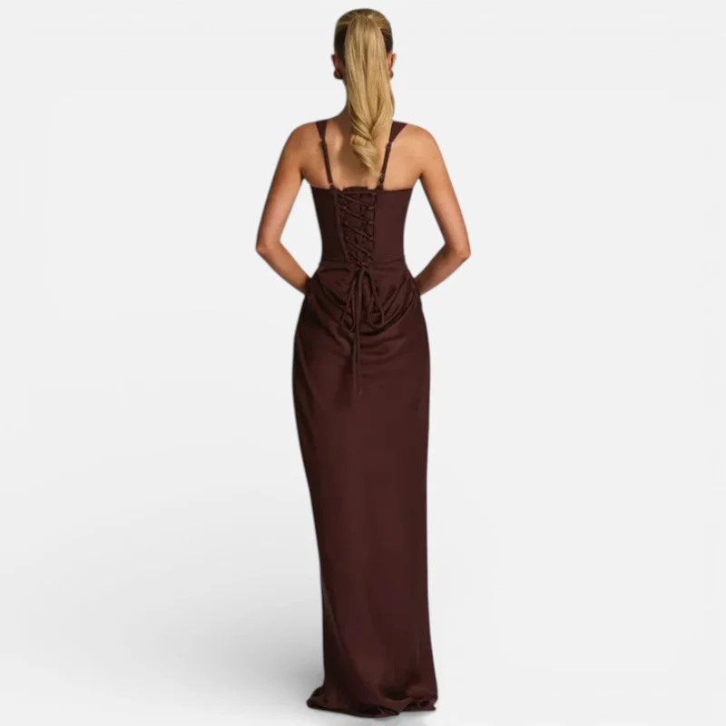 Damen Maxi Kleid Figurbetont mit Drapiertem Rock