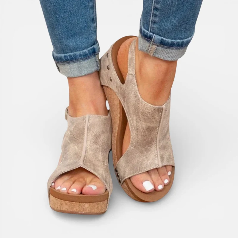Orthopädische Damen Sandalen mit Keilabsatz und offenem Zehenbereich