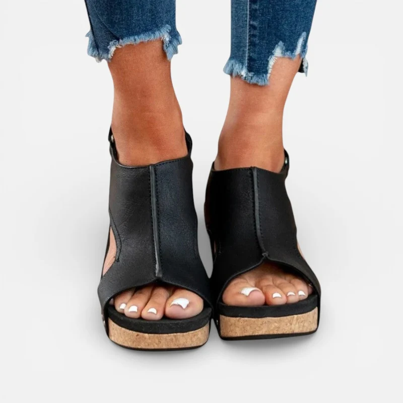 Orthopädische Damen Sandalen mit Keilabsatz und offenem Zehenbereich