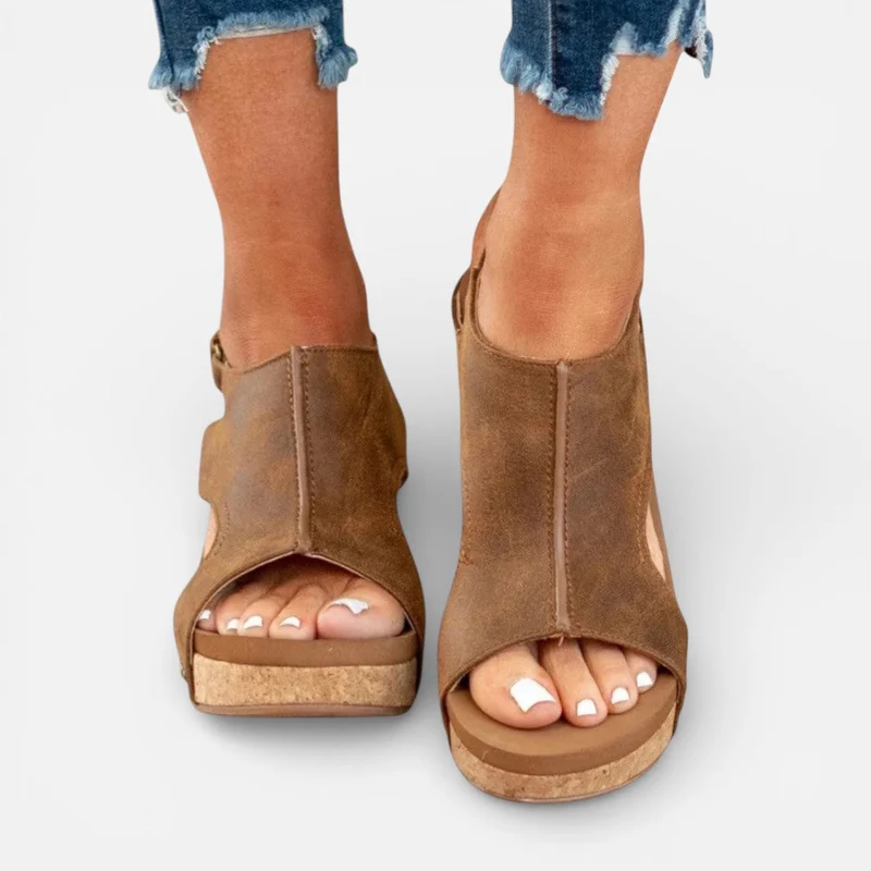 Orthopädische Damen Sandalen mit Keilabsatz und offenem Zehenbereich