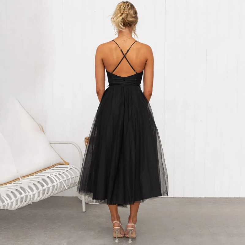 Fabia | Damen Elegantes A-Linien Kleid Mit Spaghettiträgern