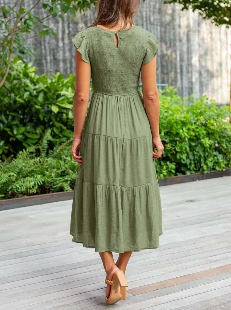 Selma | Damen Lässiges Midikleid Mit Rüschenärmeln