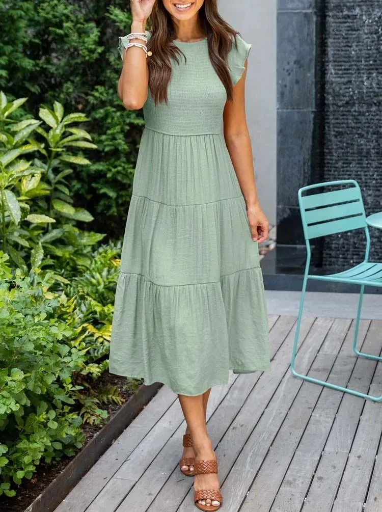 Selma | Damen Lässiges Midikleid Mit Rüschenärmeln