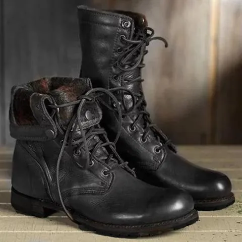 Sina | Damen Casual Runde Zehenpartie Schnürstiefel
