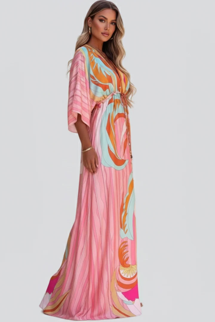 Federica | Damen Bedrucktes Sommerkleid mit Fledermausärmeln