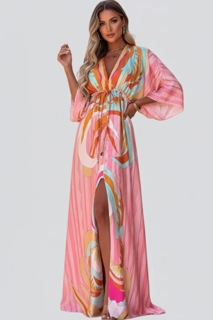 Federica | Damen Bedrucktes Sommerkleid mit Fledermausärmeln