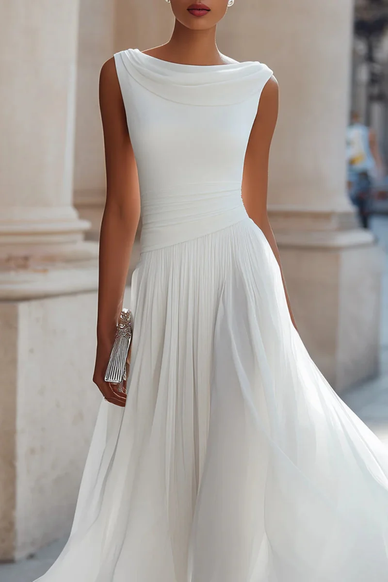 Gianna | Damen Elegantes Hochzeitsgast Kleid mit Boat Neck