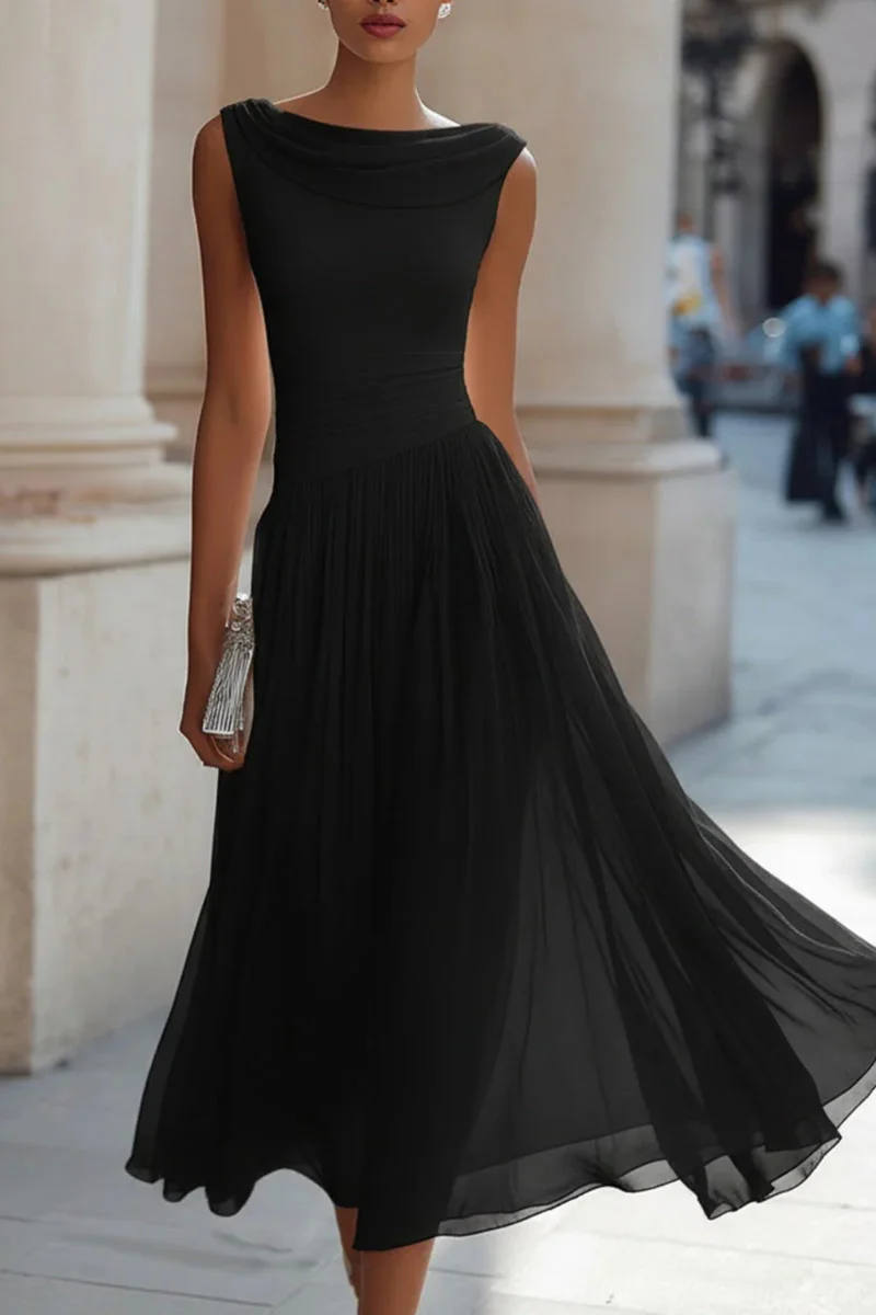 Gianna | Damen Elegantes Hochzeitsgast Kleid mit Boat Neck