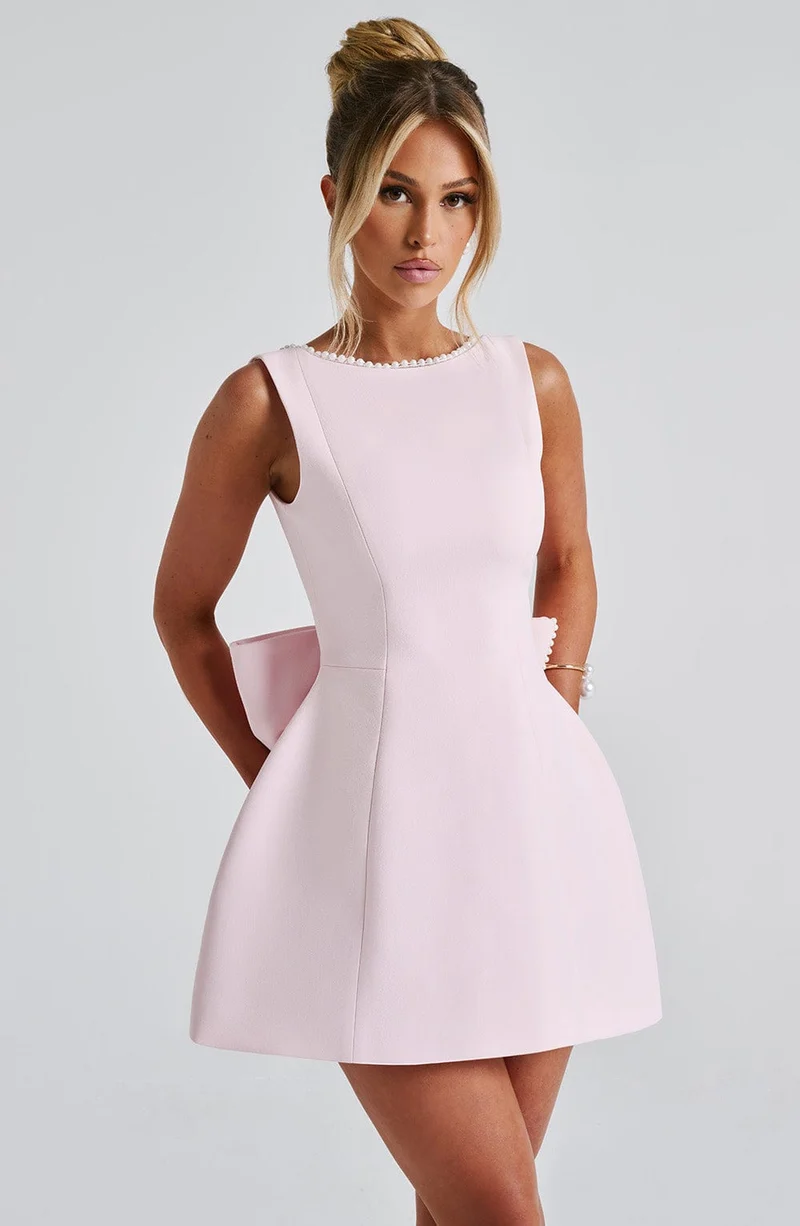 Madeleine | Damen Elegantes Mini Hochzeitsgast Kleid mit Schleife