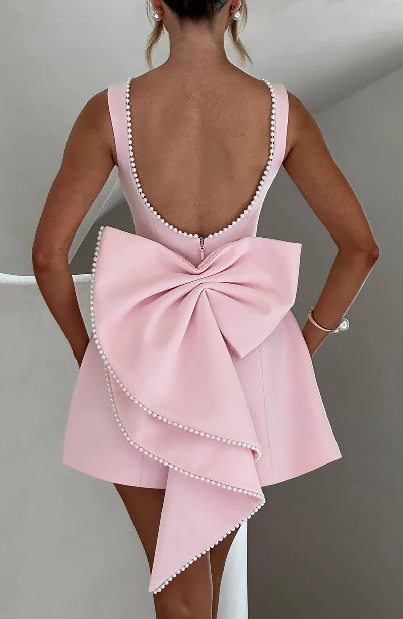 Madeleine | Damen Elegantes Mini Hochzeitsgast Kleid mit Schleife