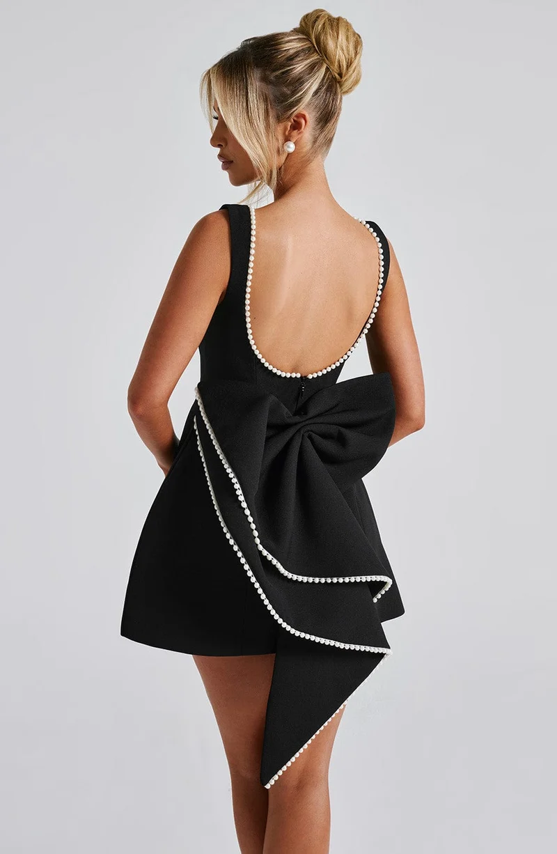 Madeleine | Damen Elegantes Mini Hochzeitsgast Kleid mit Schleife