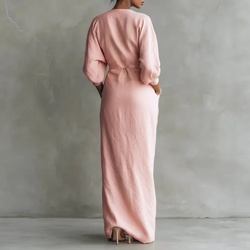 Josephine | Damen Anspruchsvolles V-Ausschnitt Wickelkleid Langarm Maxikleid