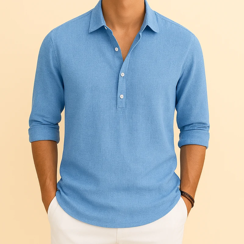 Gustav | Herren Klassisches Henley Poloshirt mit langen Ärmeln