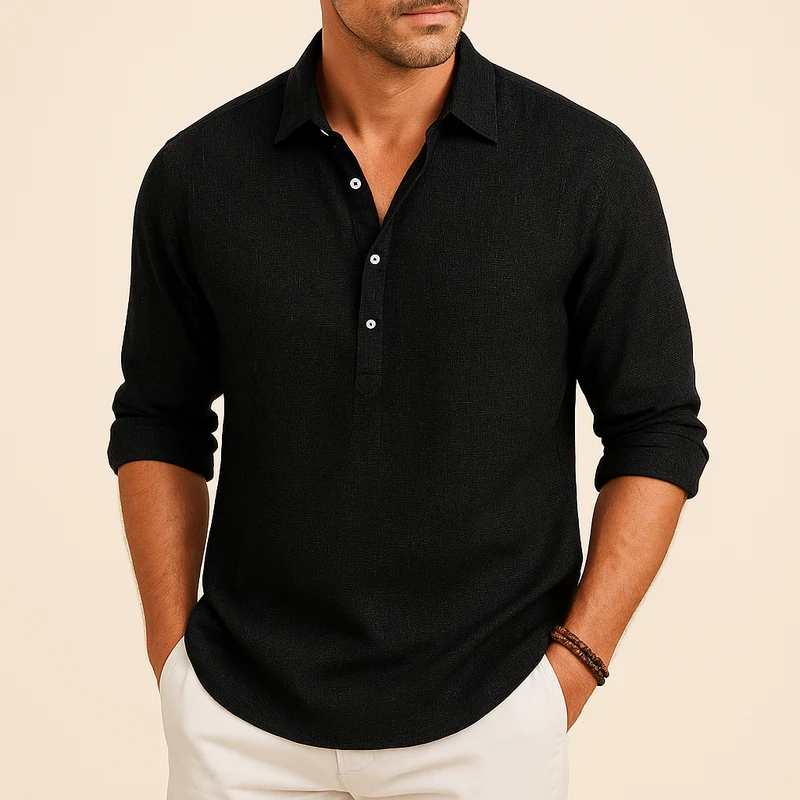 Gustav | Herren Klassisches Henley Poloshirt mit langen Ärmeln