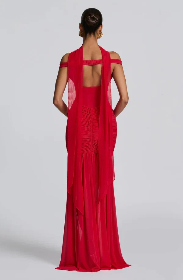 Valentina | Damen Gelber Leichter Stretch Mesh Kleid Schal