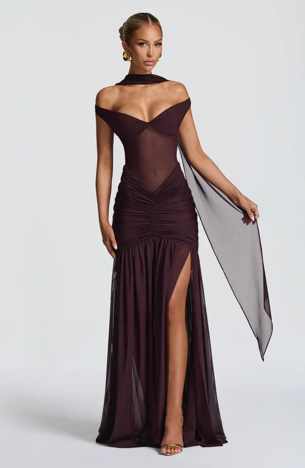 Valentina | Damen Gelber Leichter Stretch Mesh Kleid Schal