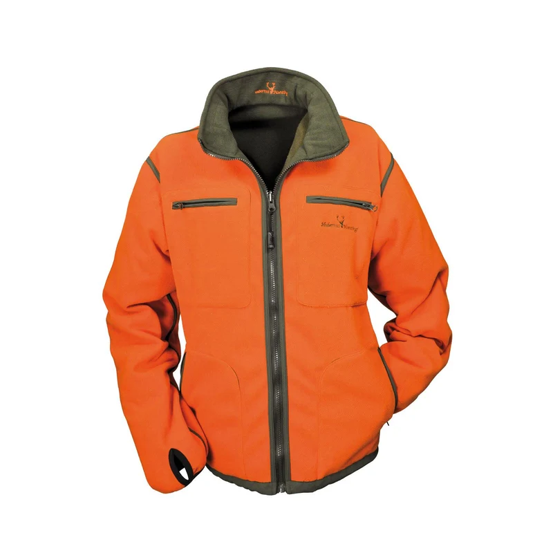 HUBERTUS Herren Warn-Wende-Fleecejacke WINDBLOCKER oliv/orange Jagdjacke