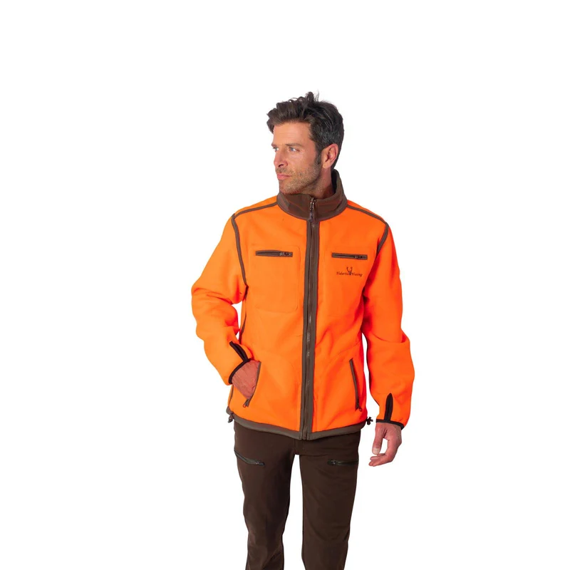 HUBERTUS Herren Warn-Wende-Fleecejacke WINDBLOCKER oliv/orange Jagdjacke