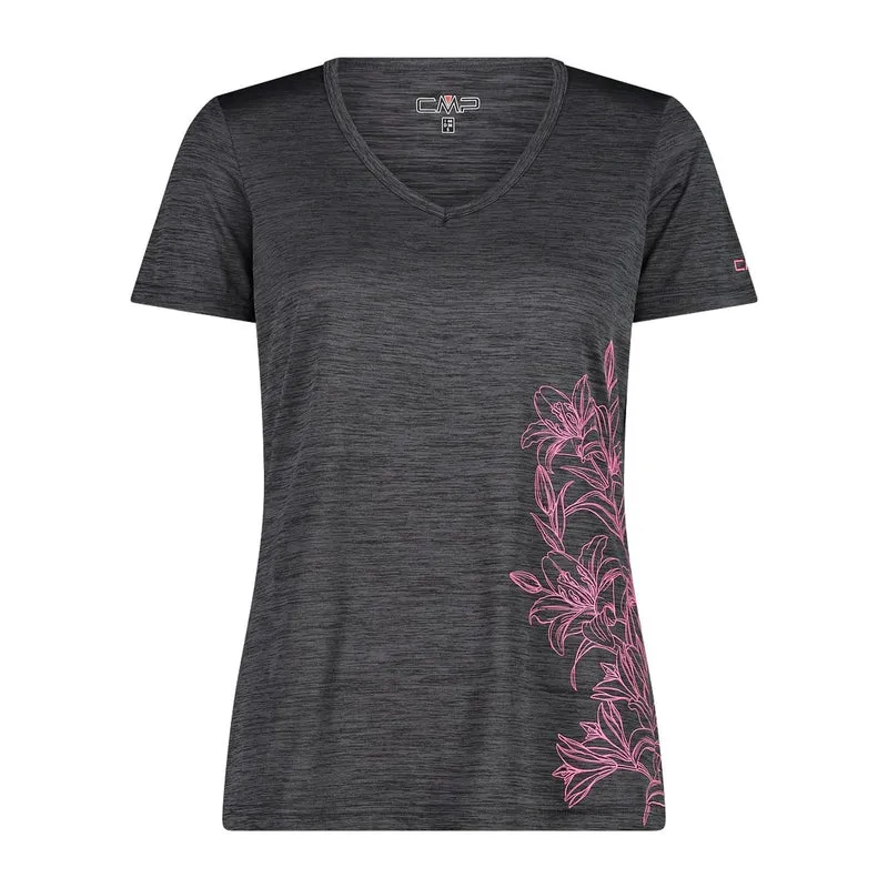 CMP Damen Shirt Light Jersey Print Shirt 39T6136 antracite meliert - pink fluo