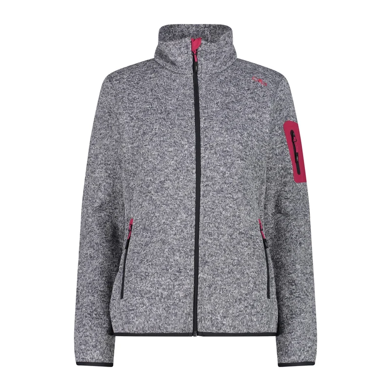 CMP Damen knitted melange Fleecejacke 3H14746 titanio-bianco-fucsia