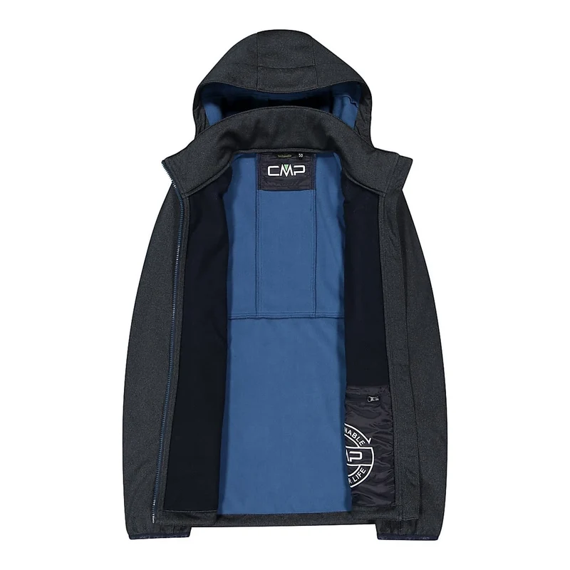 CMP Herren Zip Hood Melange Softshell Jacke 32A1737 black blue melange