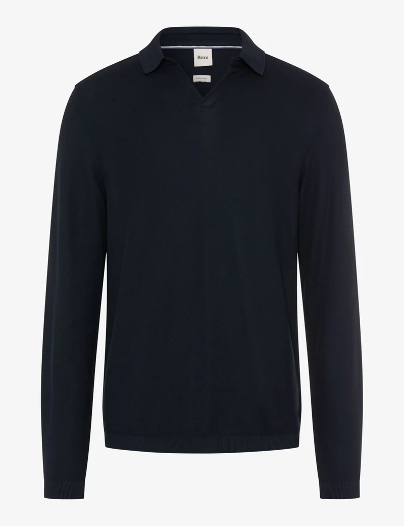 BRAX Princeton Langarm-Poloshirt aus Baumwoll-Modal-Mix