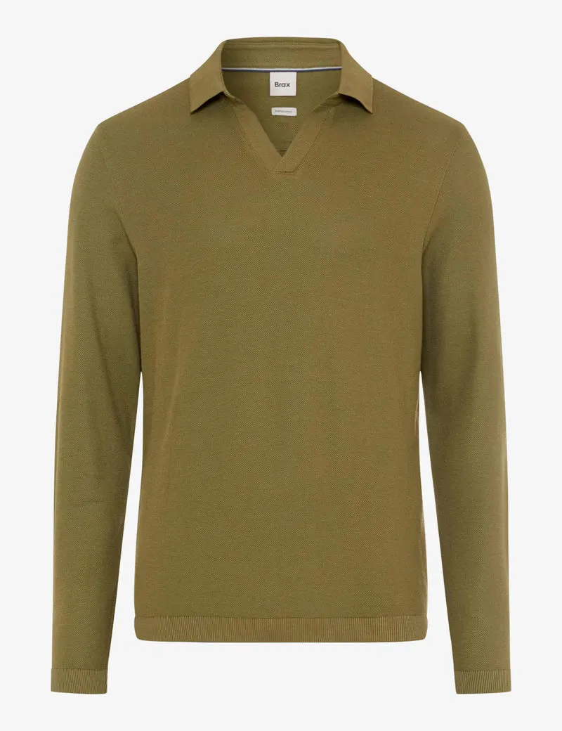 BRAX Princeton Langarm-Poloshirt aus Baumwoll-Modal-Mix