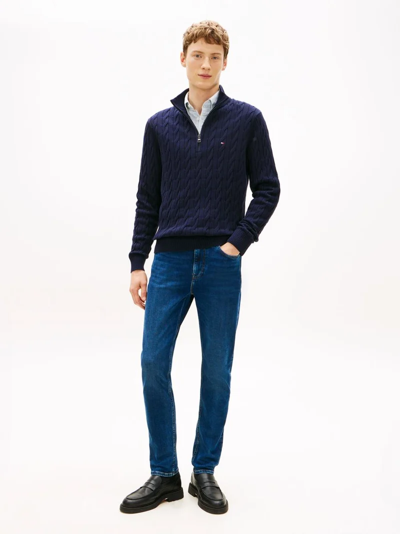 CLASSIC COTTON CABLE ZIP MOCK