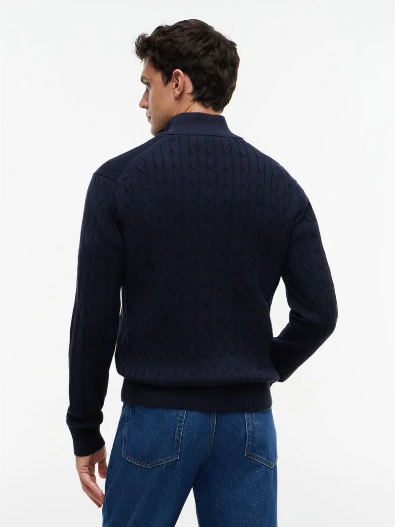 CLASSIC COTTON CABLE ZIP MOCK