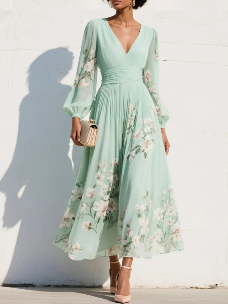 Victoria | Damen Hochzeitsgast-Kleid für Herbst im Midi-Chiffon-Stil