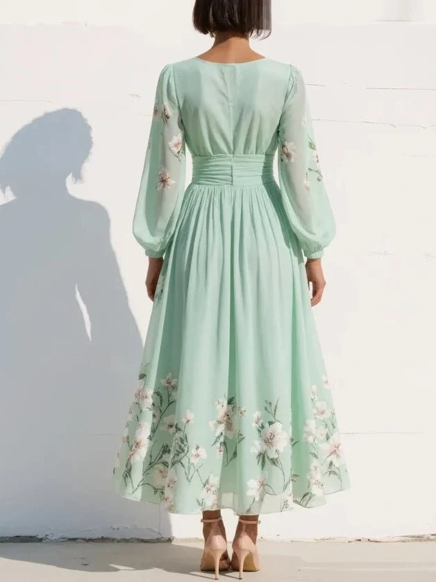 Victoria | Damen Hochzeitsgast-Kleid für Herbst im Midi-Chiffon-Stil