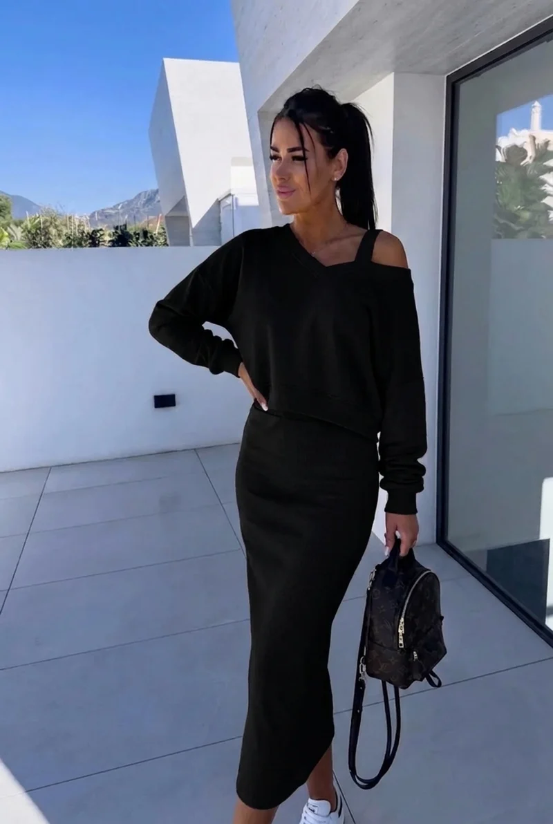 Theresa | Damen Elegantes Kleid Sweatshirt Set