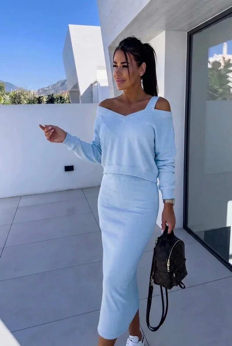 Theresa | Damen Elegantes Kleid Sweatshirt Set