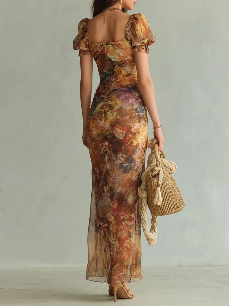 Sophia | Damen Elegantes Maxikleid aus Chiffon Boho-Stil