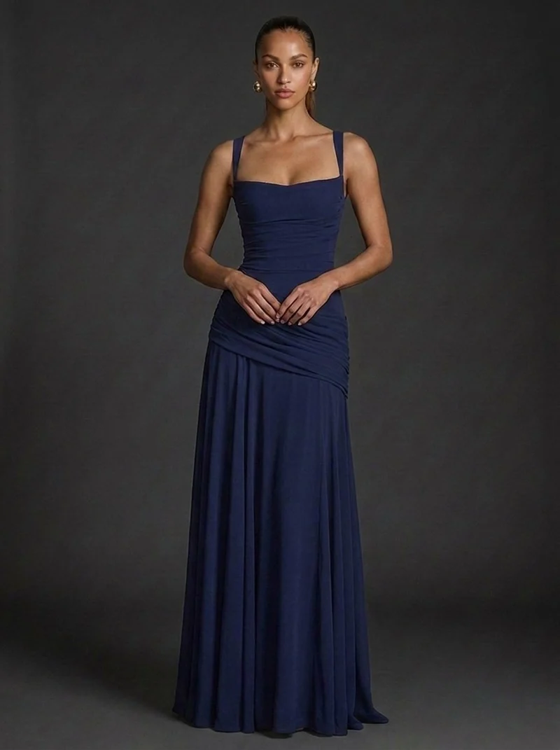 Katharina | Elegantes Damen Maxikleid mit Raffungen