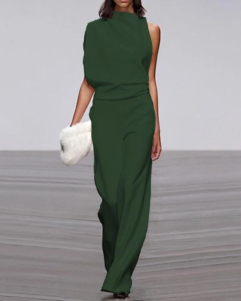 Nele | Damen Ein-Schulter Jumpsuit-Set mit weitem Bein