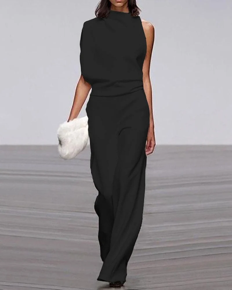 Nele | Damen Ein-Schulter Jumpsuit-Set mit weitem Bein